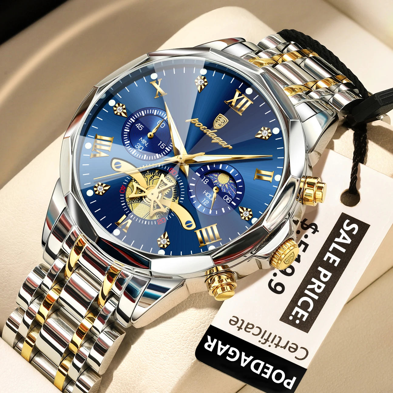 POEDAGAR Luxury Men Watch Top Original Waterproof Luminous Chronograph Man Wristwatch Stainless Steel Quartz Men's Watches