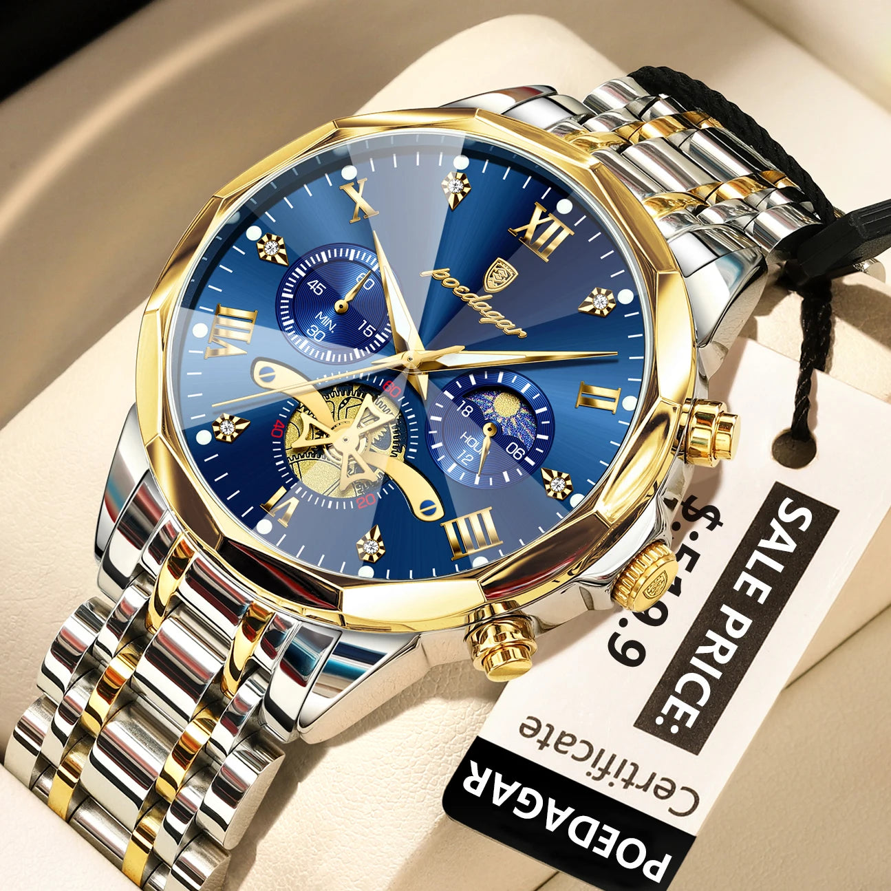 POEDAGAR Luxury Men Watch Top Original Waterproof Luminous Chronograph Man Wristwatch Stainless Steel Quartz Men's Watches