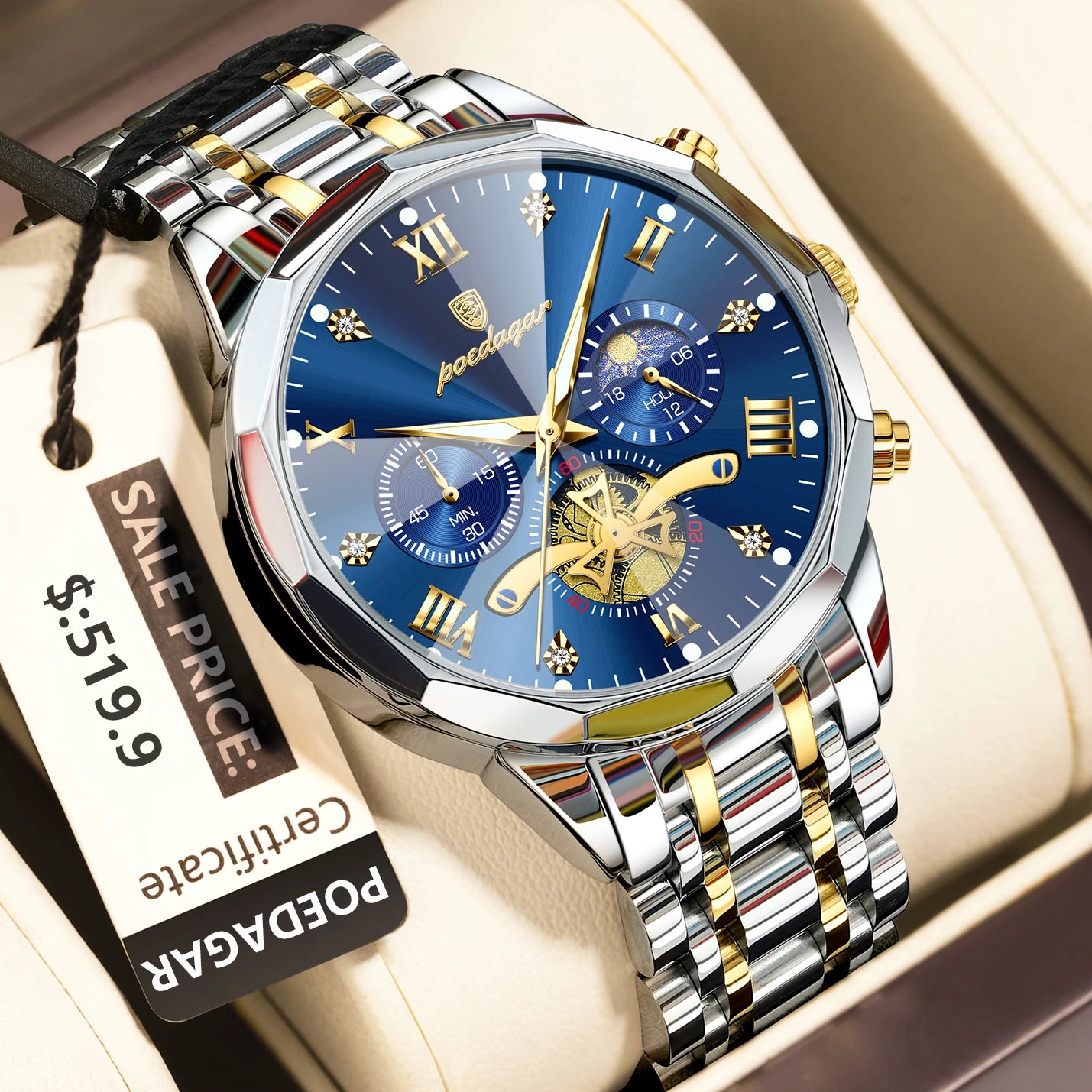 POEDAGAR Luxury Men Watch Top Original Waterproof Luminous Chronograph Man Wristwatch Stainless Steel Quartz Men's Watches