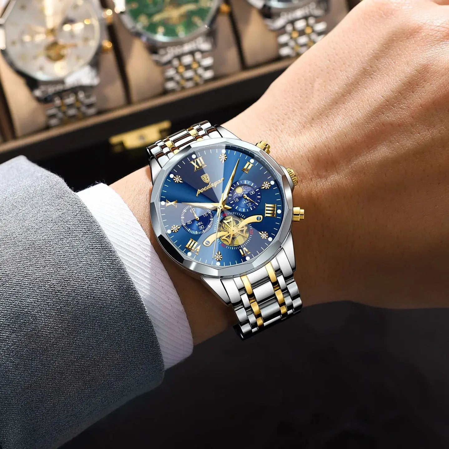 POEDAGAR Luxury Men Watch Top Original Waterproof Luminous Chronograph Man Wristwatch Stainless Steel Quartz Men's Watches