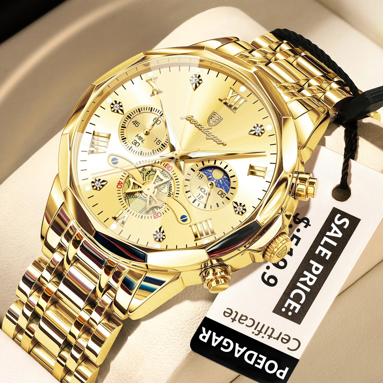 POEDAGAR Luxury Men Watch Top Original Waterproof Luminous Chronograph Man Wristwatch Stainless Steel Quartz Men's Watches