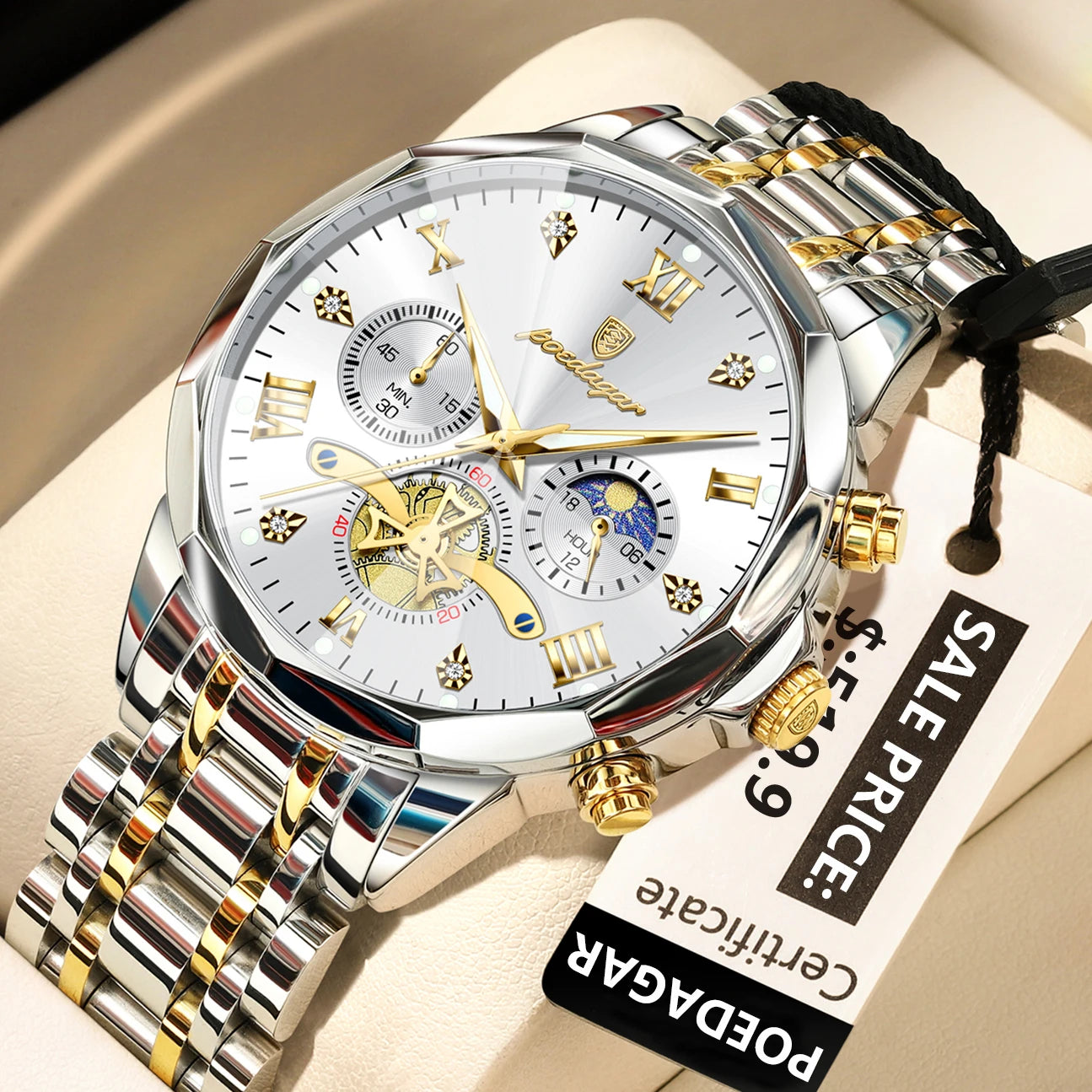 POEDAGAR Luxury Men Watch Top Original Waterproof Luminous Chronograph Man Wristwatch Stainless Steel Quartz Men's Watches