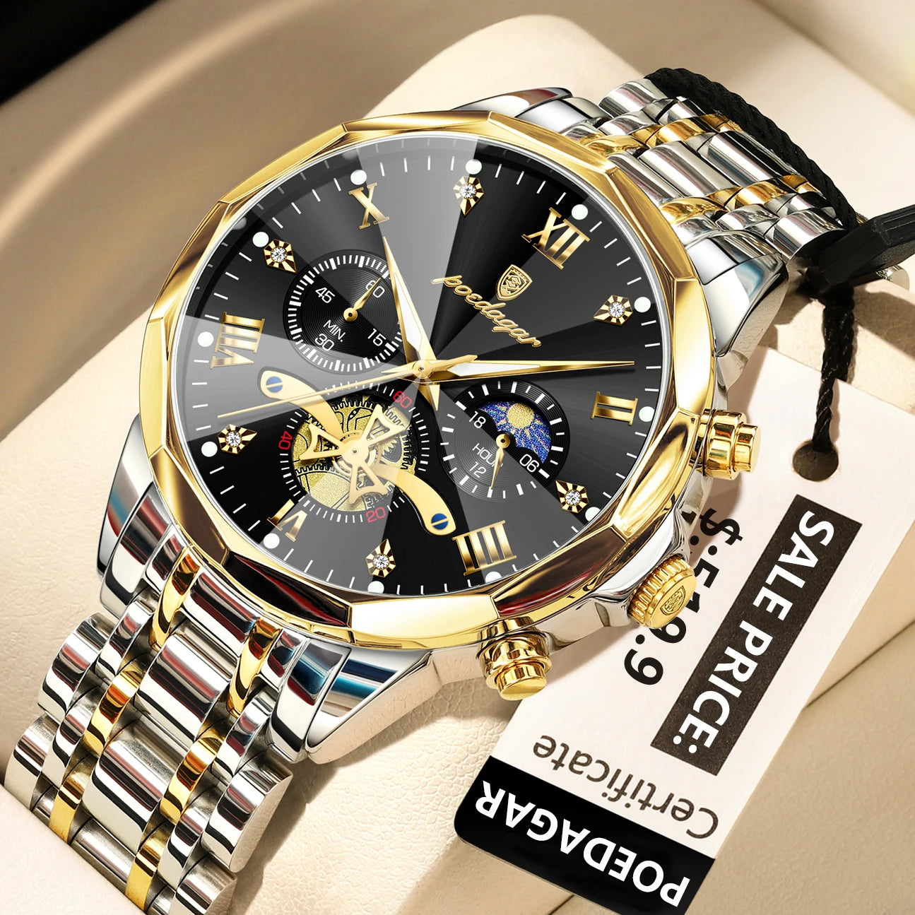 POEDAGAR Luxury Men Watch Top Original Waterproof Luminous Chronograph Man Wristwatch Stainless Steel Quartz Men's Watches