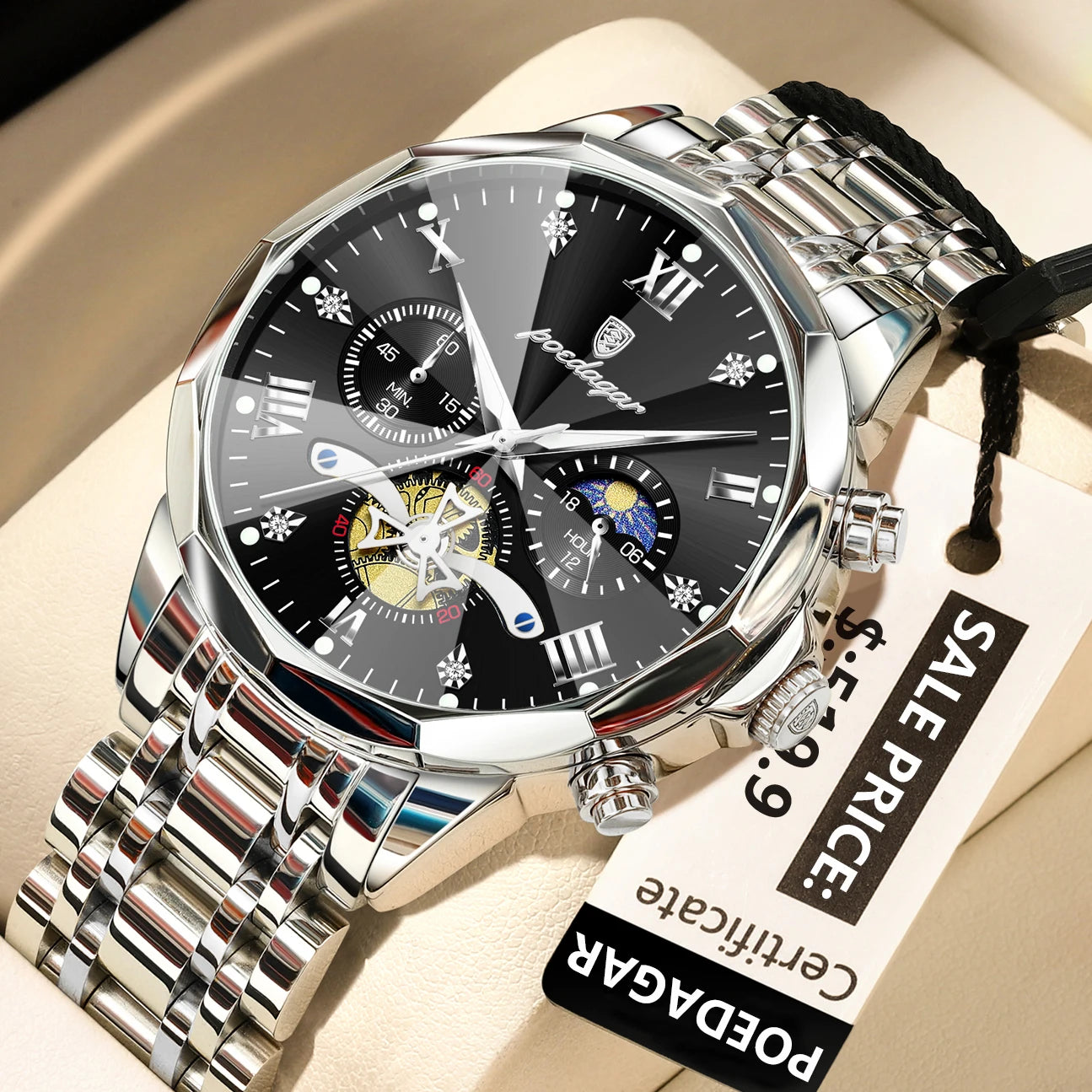 POEDAGAR Luxury Men Watch Top Original Waterproof Luminous Chronograph Man Wristwatch Stainless Steel Quartz Men's Watches
