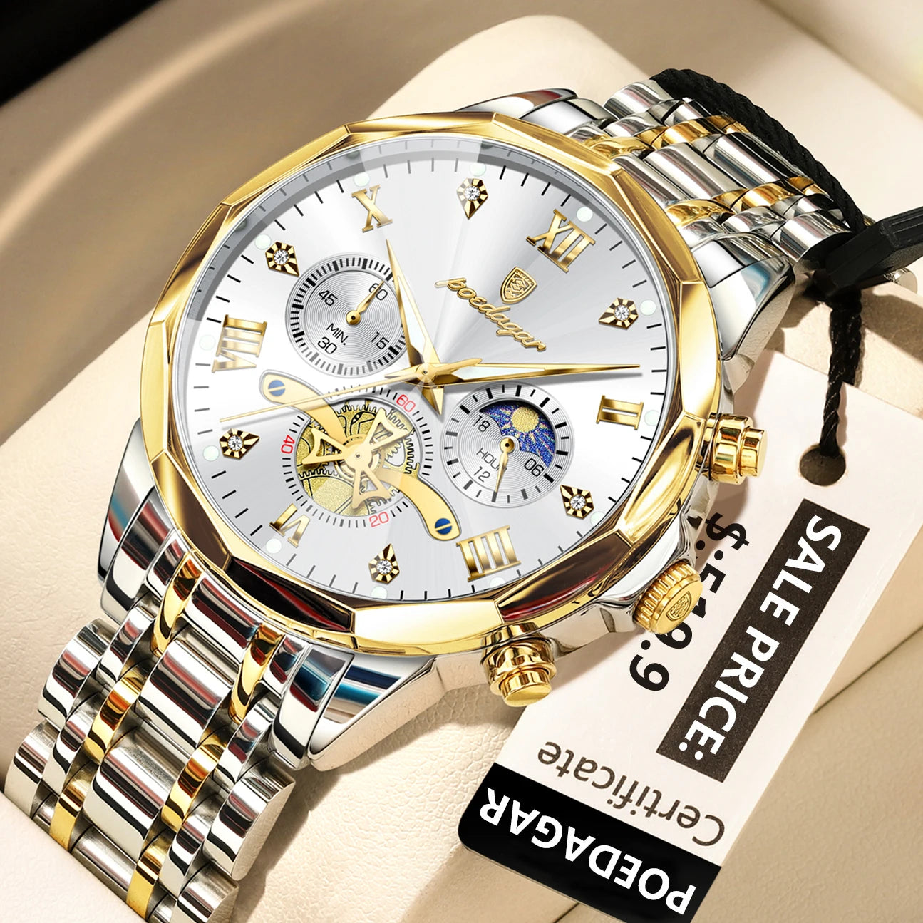 POEDAGAR Luxury Men Watch Top Original Waterproof Luminous Chronograph Man Wristwatch Stainless Steel Quartz Men's Watches