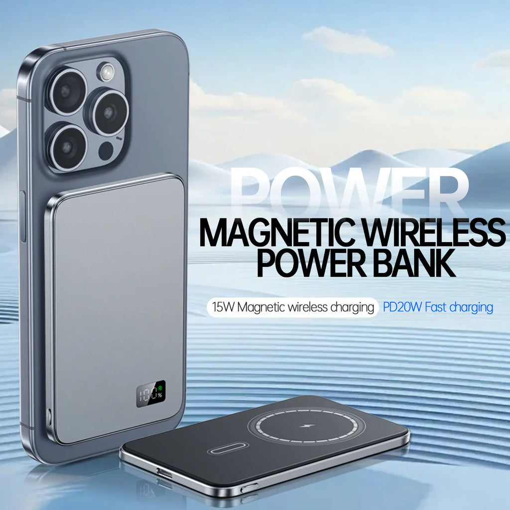 Ultra Thin Power Bank for MagSafe,Magnetic Wireless Fast Charging LED Display Portable Battery For iPhone, Samsung, Phone and Airpods
