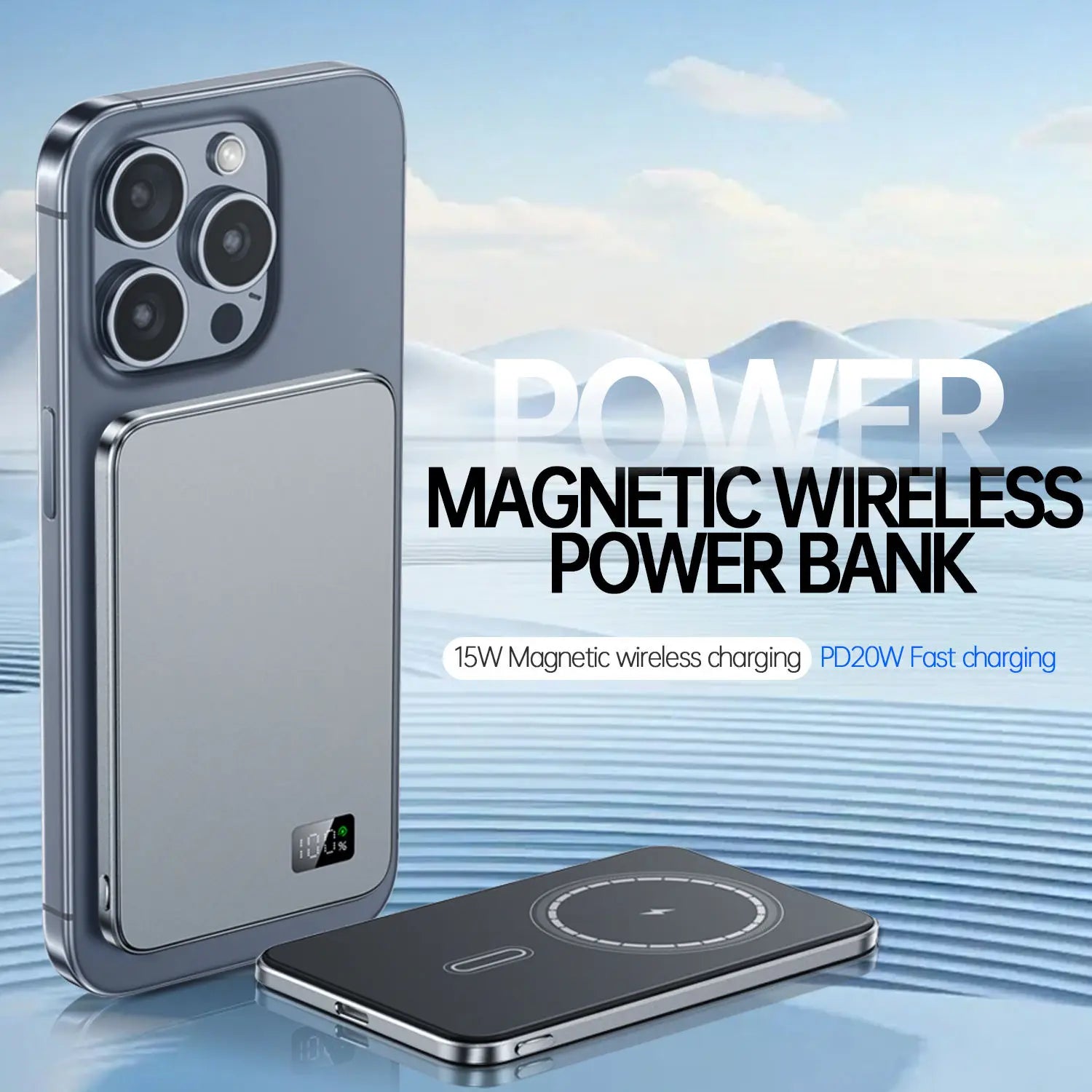 Ultra Thin Power Bank for MagSafe,Magnetic Wireless Fast Charging LED Display Portable Battery For iPhone, Samsung, Phone and Airpods