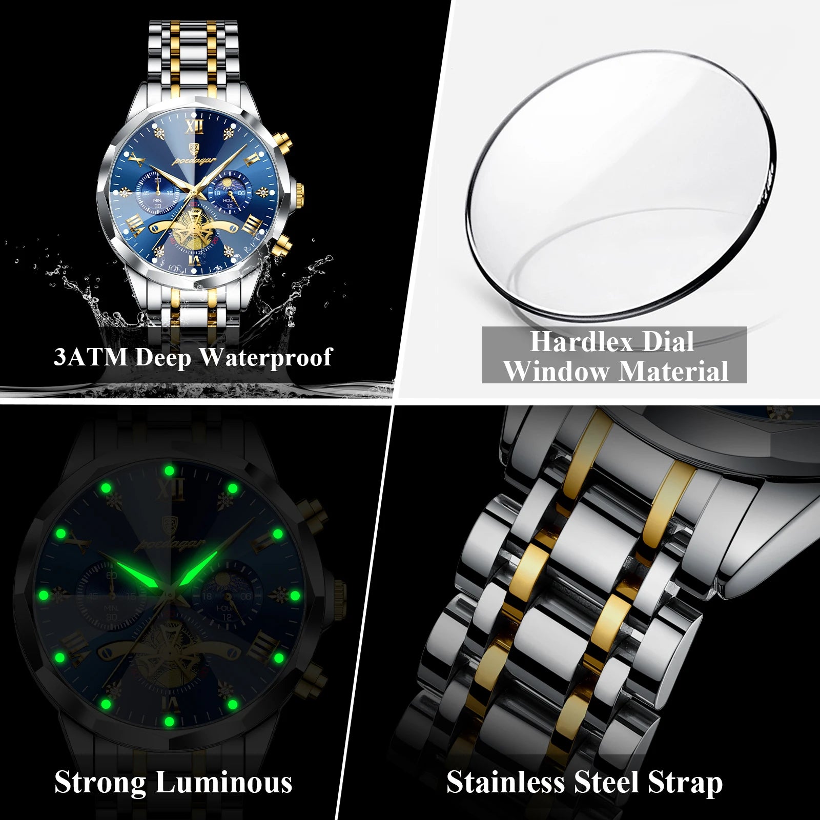 POEDAGAR Luxury Men Watch Top Original Waterproof Luminous Chronograph Man Wristwatch Stainless Steel Quartz Men's Watches