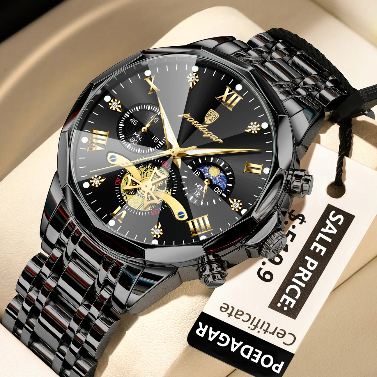 POEDAGAR Luxury Men Watch Top Original Waterproof Luminous Chronograph Man Wristwatch Stainless Steel Quartz Men's Watches