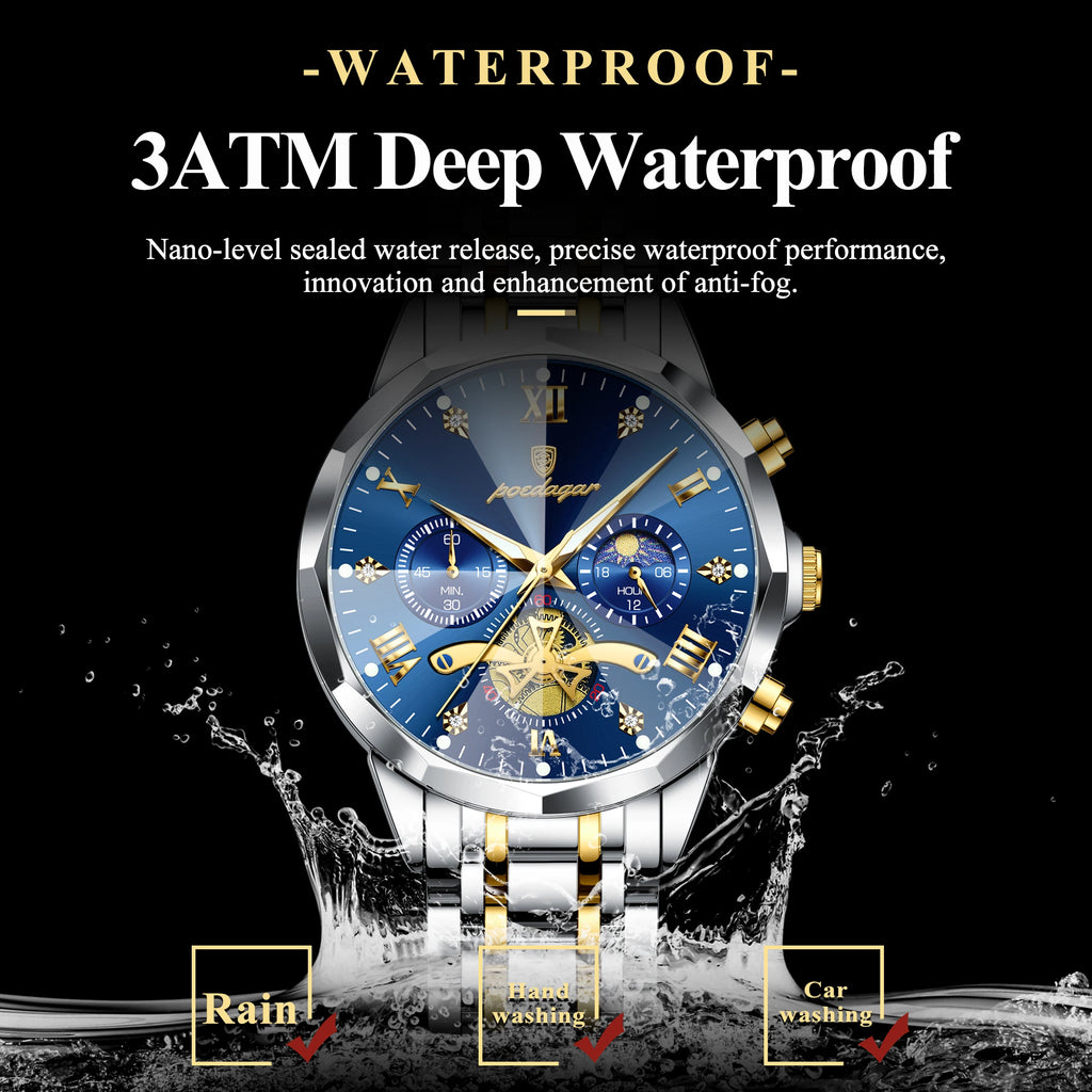 POEDAGAR Luxury Men Watch Top Original Waterproof Luminous Chronograph Man Wristwatch Stainless Steel Quartz Men's Watches