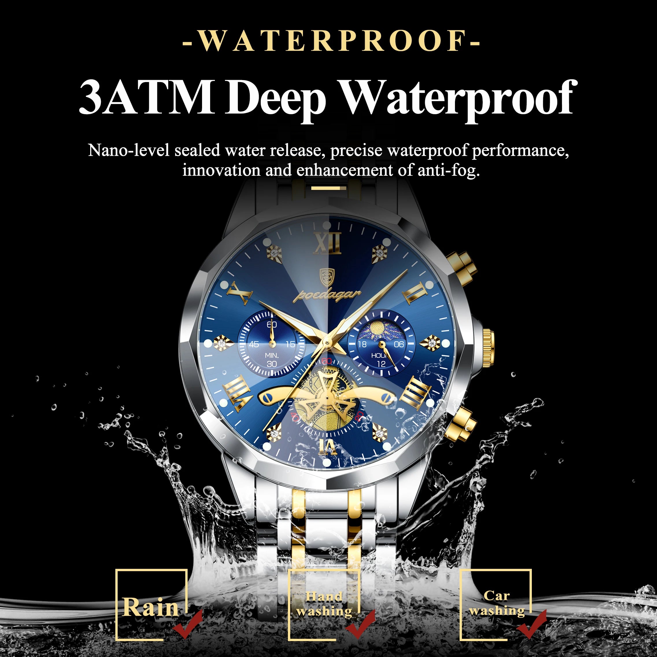 POEDAGAR Luxury Men Watch Top Original Waterproof Luminous Chronograph Man Wristwatch Stainless Steel Quartz Men's Watches