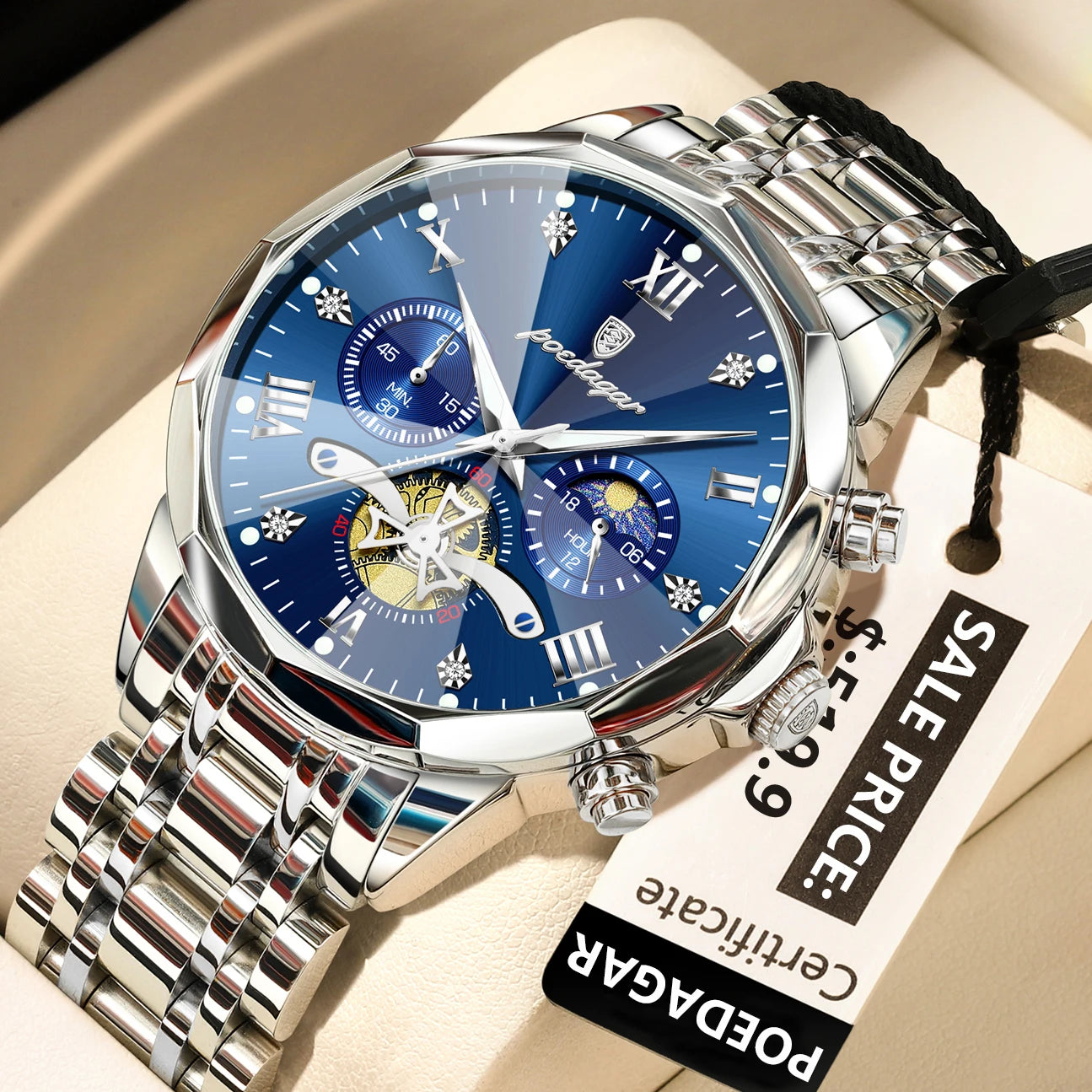 POEDAGAR Luxury Men Watch Top Original Waterproof Luminous Chronograph Man Wristwatch Stainless Steel Quartz Men's Watches