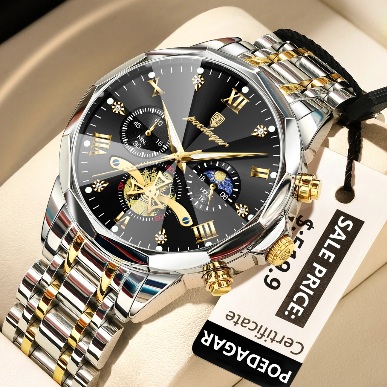 POEDAGAR Luxury Men Watch Top Original Waterproof Luminous Chronograph Man Wristwatch Stainless Steel Quartz Men's Watches
